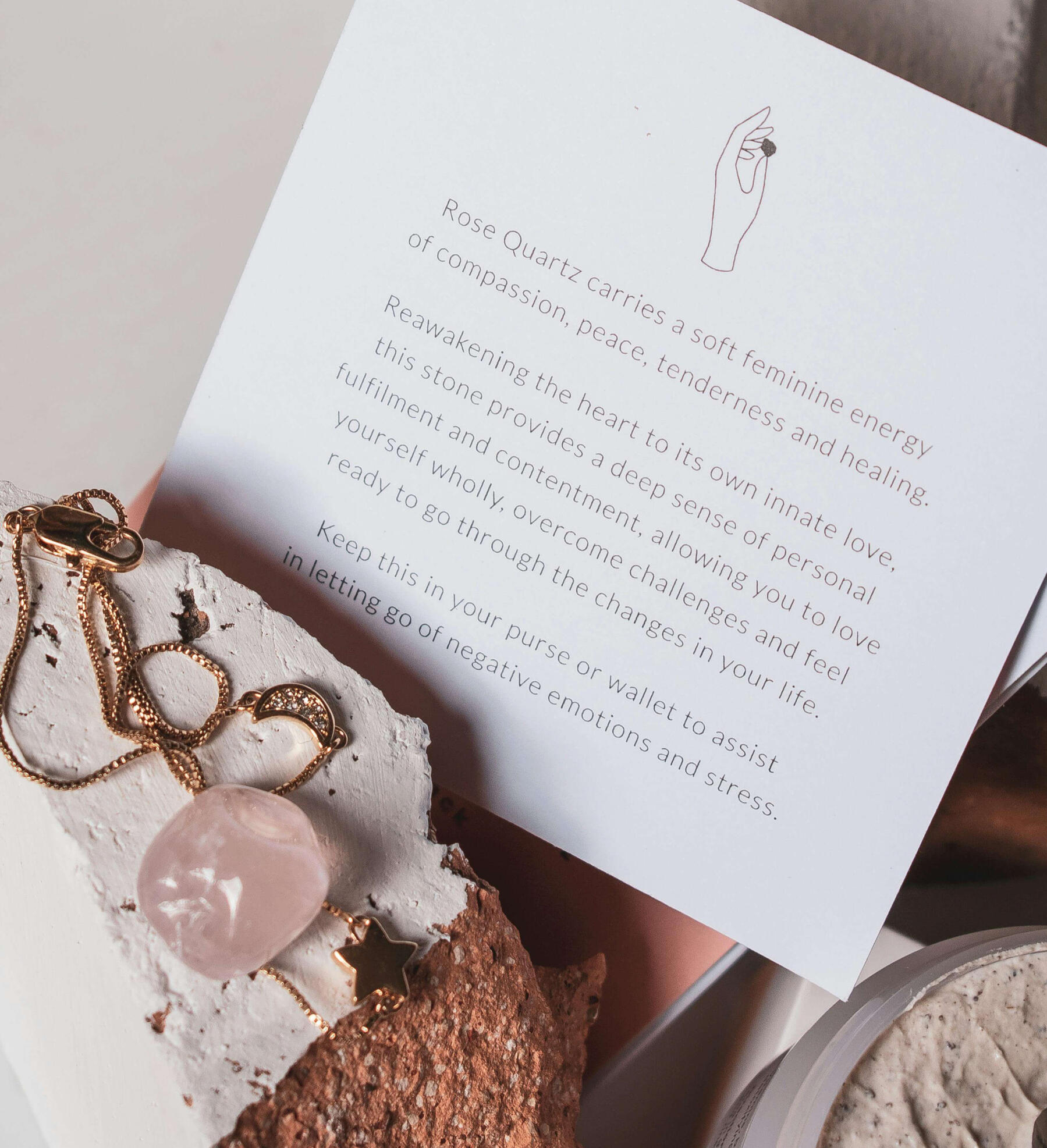 Rose Quartz healing properties This is a photo of a Rose Quartz necklace with the healing properties of Rose Quartz crystal